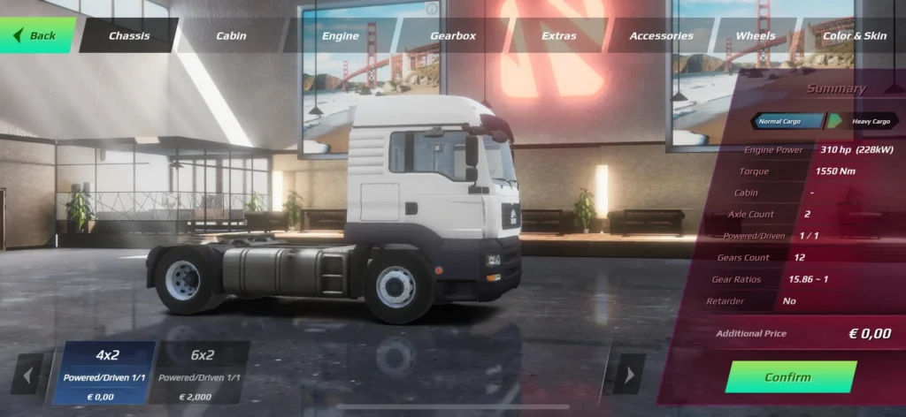 Chassis selection options for truck customization