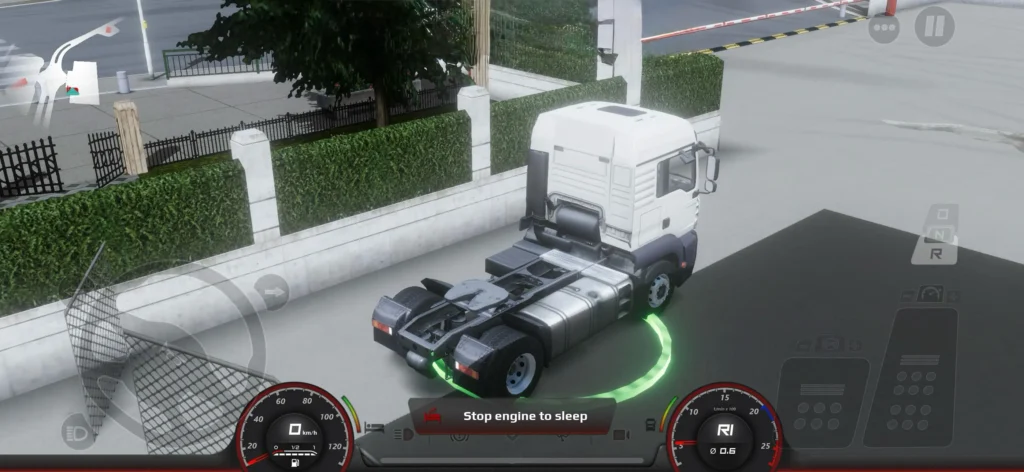 Sleep mode option with stop engine button in Truckers of Europe 3 iOS gameplay