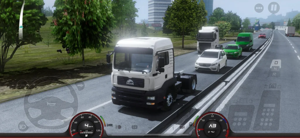 Truck driving on highway with traffic in iOS