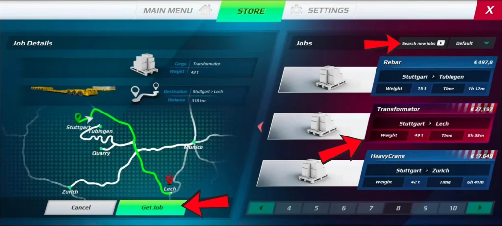 Get a Cargo job selection screen in Truckers of Europe 3